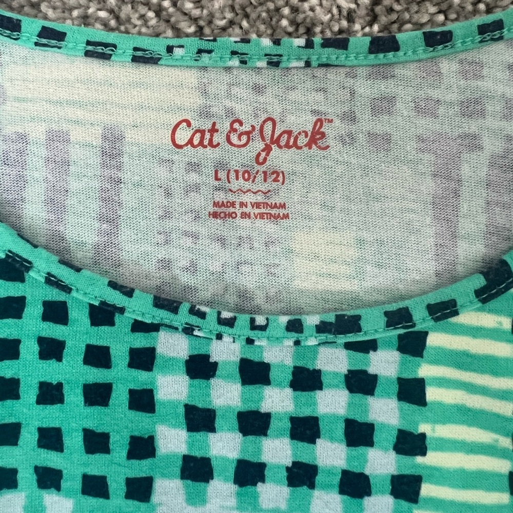 Cat & Jack Blue Green Patterned Girls L Dress With Pockets - Picture 3 of 4